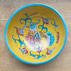 Deruta Italy Pottery 5” Ceramic Bowl Partridge Hen Bird Florals Dipinto A Mano